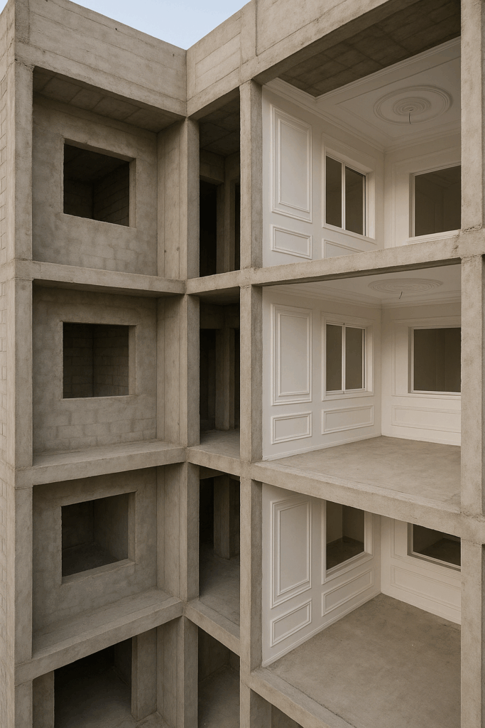 تشطيبات نهائية لعمارة تشمل التلييس والجبس لتجهيز وحدات سكنية متكاملة