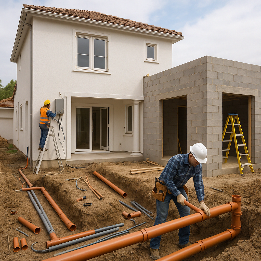 مشروع ترميم وتوسعة شامل لفلا: سباكة وكهرباء جديدة وبناء ملاحق إضافية.