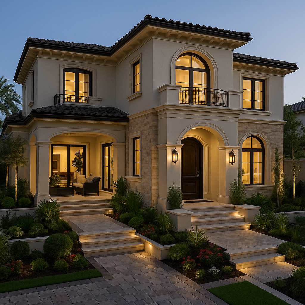 تصميم وتنفيذ ديكور خارجي لفيلا راقية: تحسين جمالي وتجديد مبتكر.