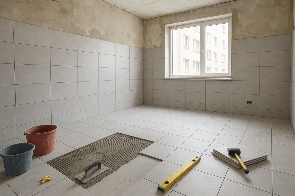 مشروع ترميم وتجديد بأعمال بلاط لشقة سكنية كاملة