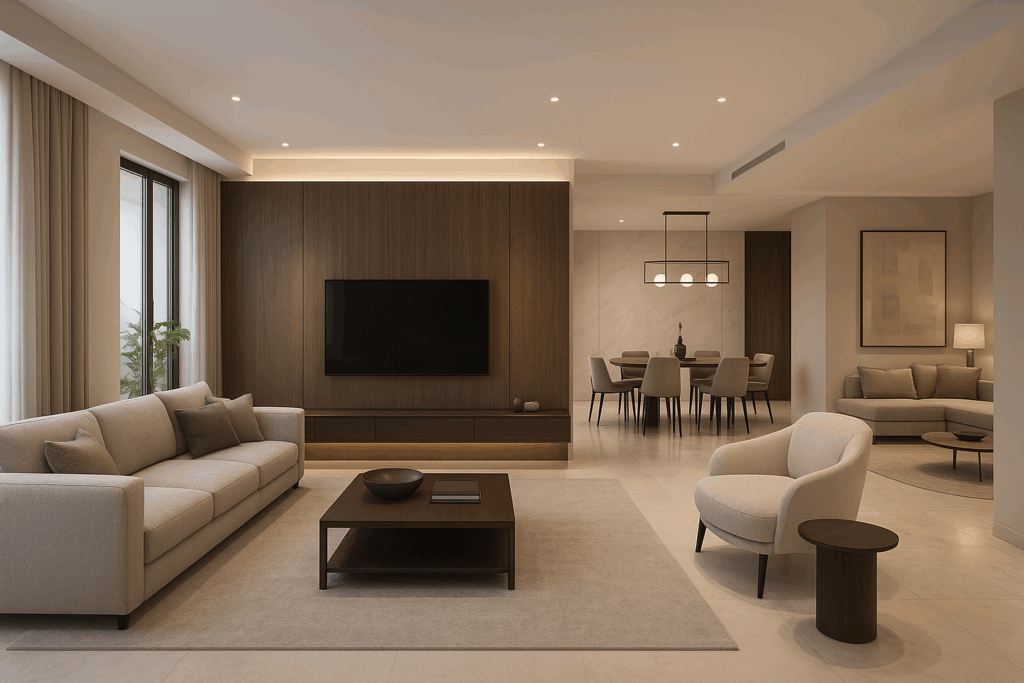 تجديد ديكور شامل لفله مع غرف وصالات ومجلس عصري