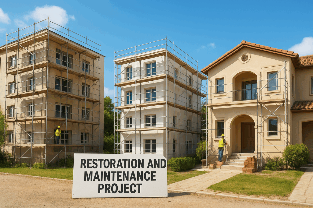 مشروع ترميم وصيانة لشقتين وفلة سكنية.