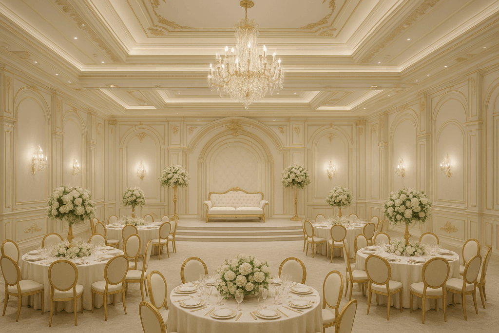 مشروع تصميم وتنفيذ ديكور قاعة مناسبات كاملة