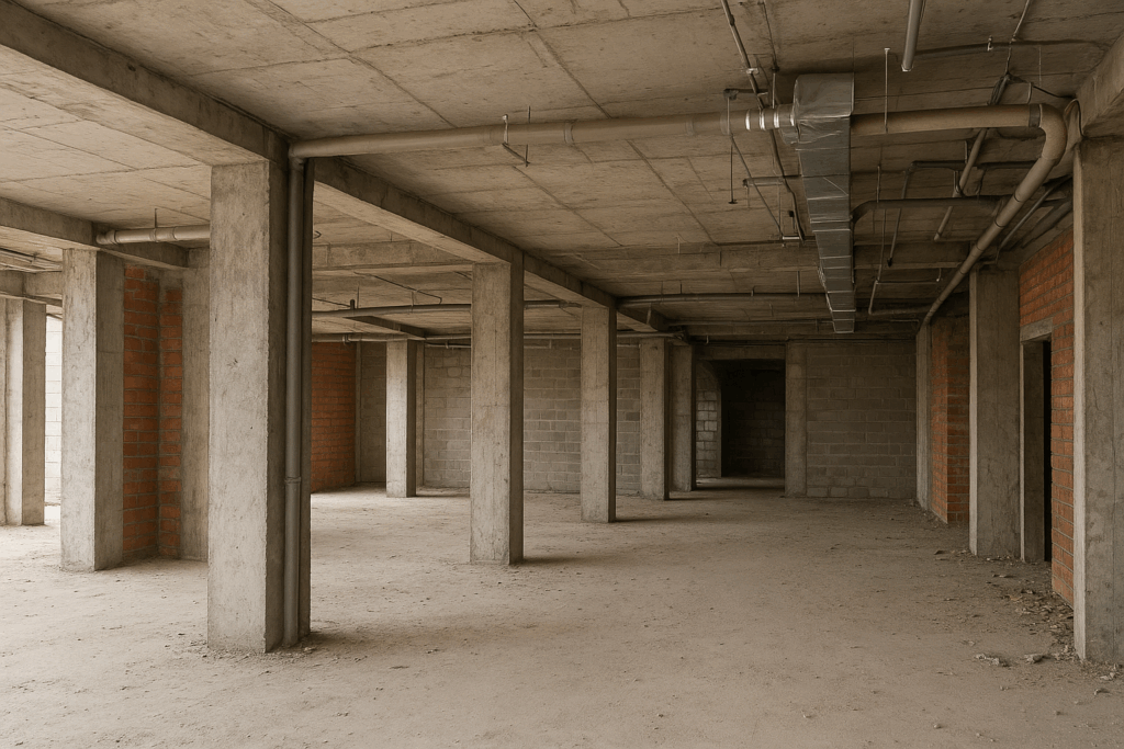 تشطيب شامل للمشروع مع التركيز على أعمال البناء والبنية التحتية دون ديكورات إضافية