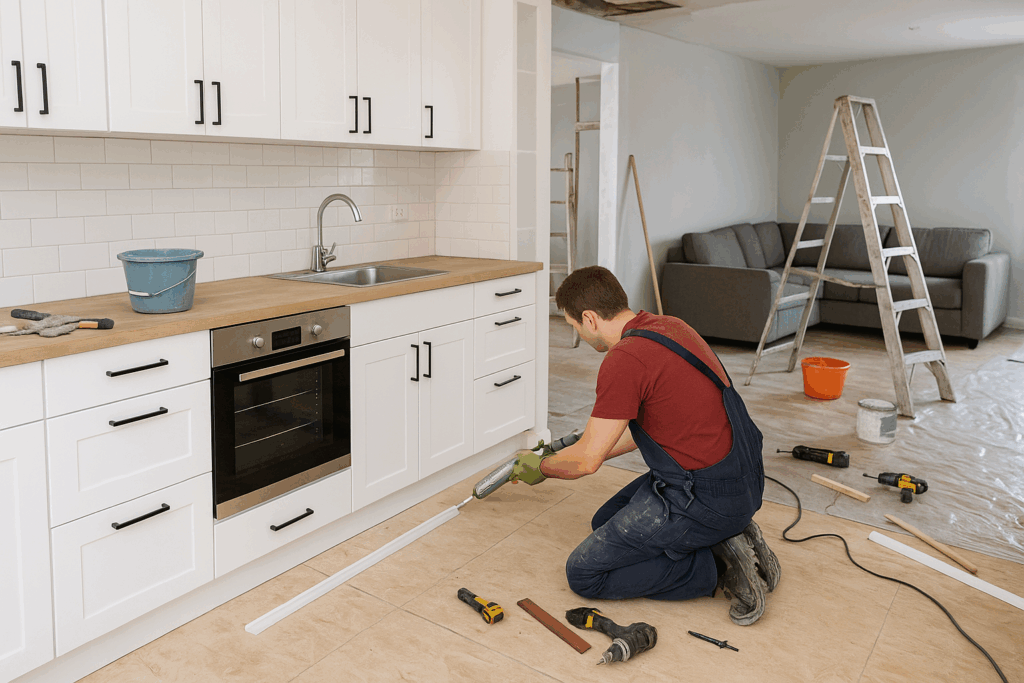 تجديد ديكور منزل شامل مع تركيب نعلات المطبخ