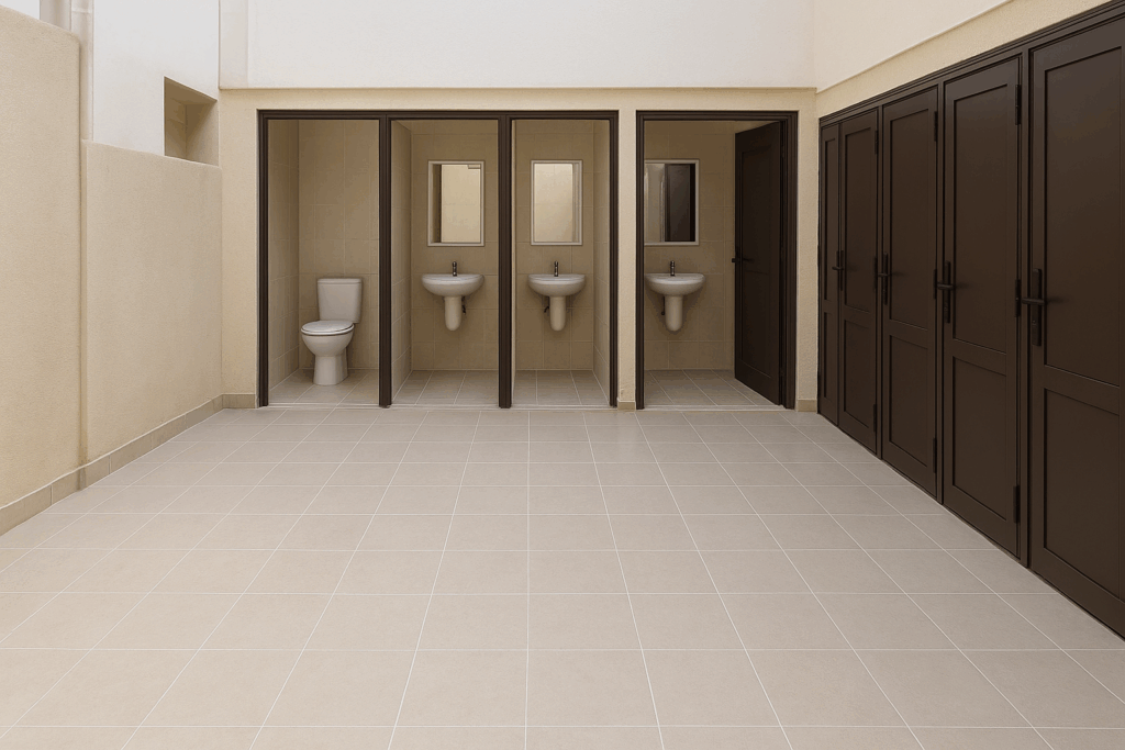 ترميم وصيانة: تجديد 3 دورات مياه، تغيير بلاط الحوش الكامل، وتركيب 8 أبواب حديدية