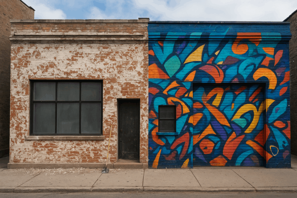 ترميم واجهات خارجية بدهان جرافيتو وإزالة الطلاء السابق للمباني