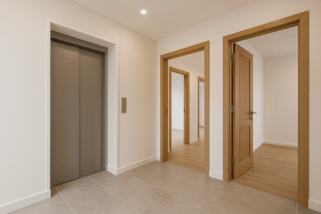 مشروع تجديد وتحديث ديكور داخلي لشقة: جدران، مدخل المصعد، نِعالات، وأبواب داخلية.