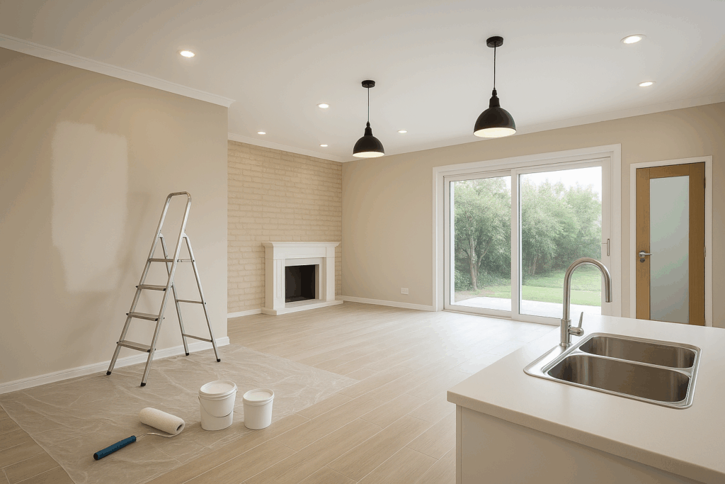 مشروع ترميم وتجديد شامل لفله تشمل الدهان والسباكة والإضاءة والتضليل والأبواب الزجاجية