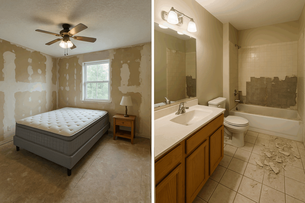 مشروع تجديد غرفة نوم وحمام: بويه، بلاط، وتعديلات شاملة