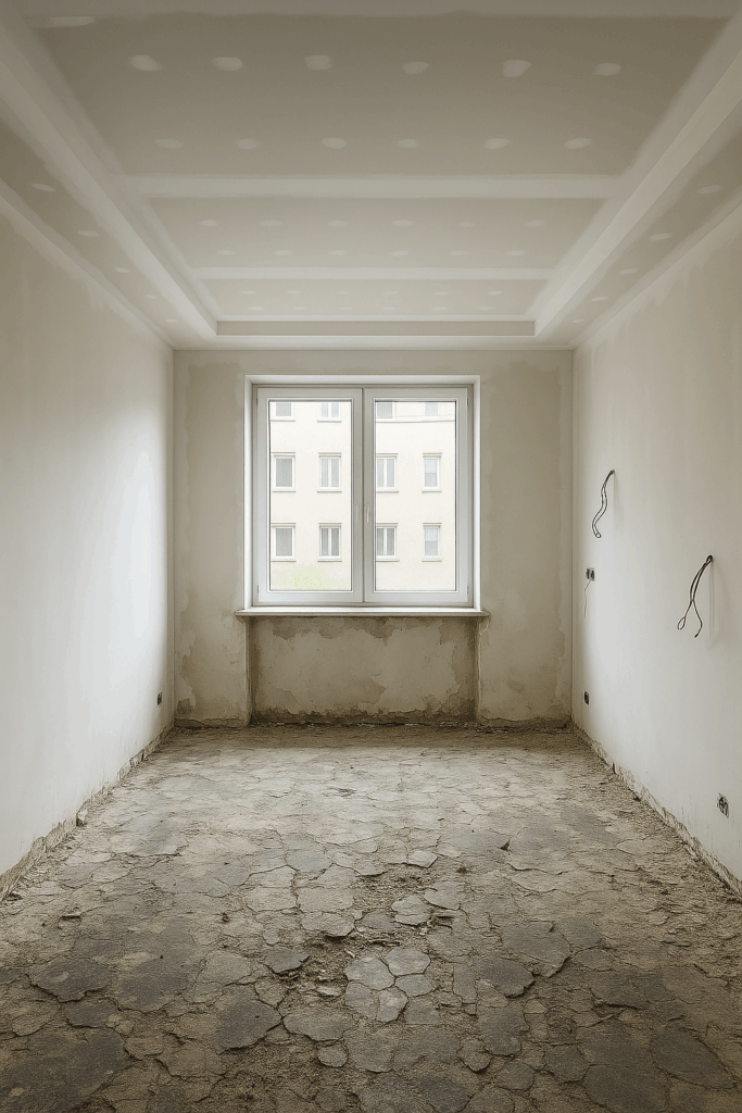 تشطيب شقة: بدء الترميم بعد تقشيع البلاط، الجبس بورد جاهز ومطلي