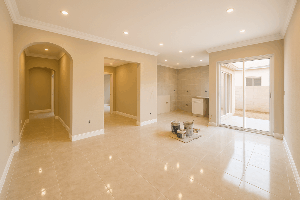 تشطيب بيت دور أرضي في مراحل التشطيبات النهائية