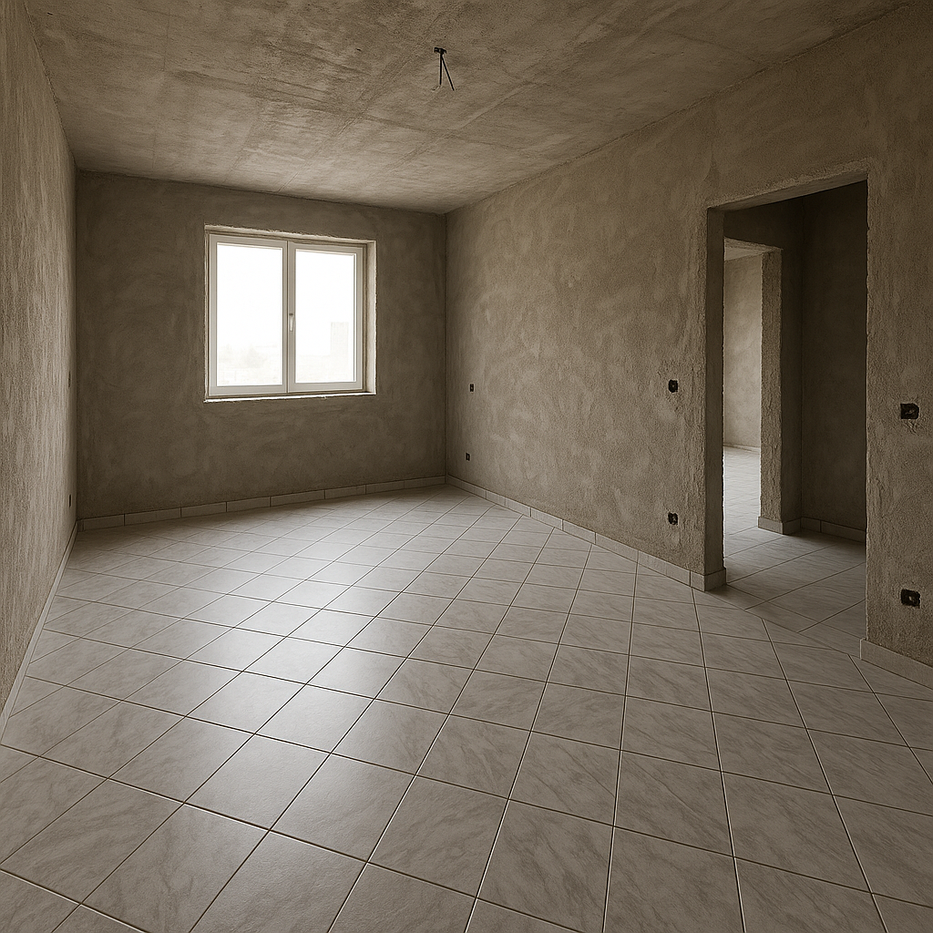 مشروع تشطيب متكامل لشقة: لياسة وبلاط متميزين