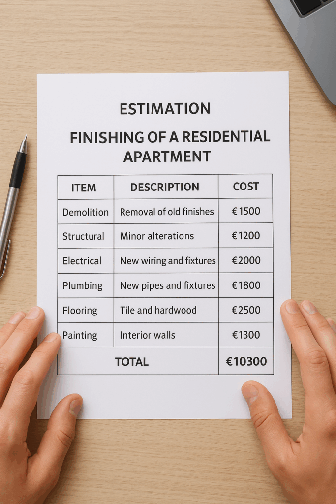 تسعير مشروع تشطيب شقة سكنية كاملة وفق المواصفات المطلوبة