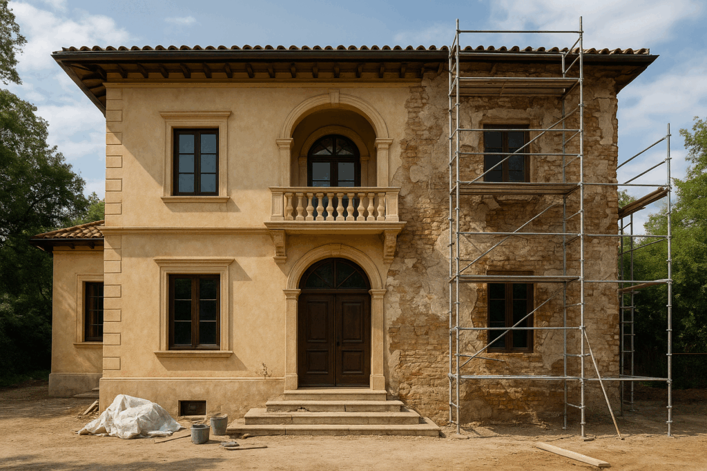 مشروع ترميم واجهة فيلا لتعزيز جاذبيتها البصرية والهيكلية