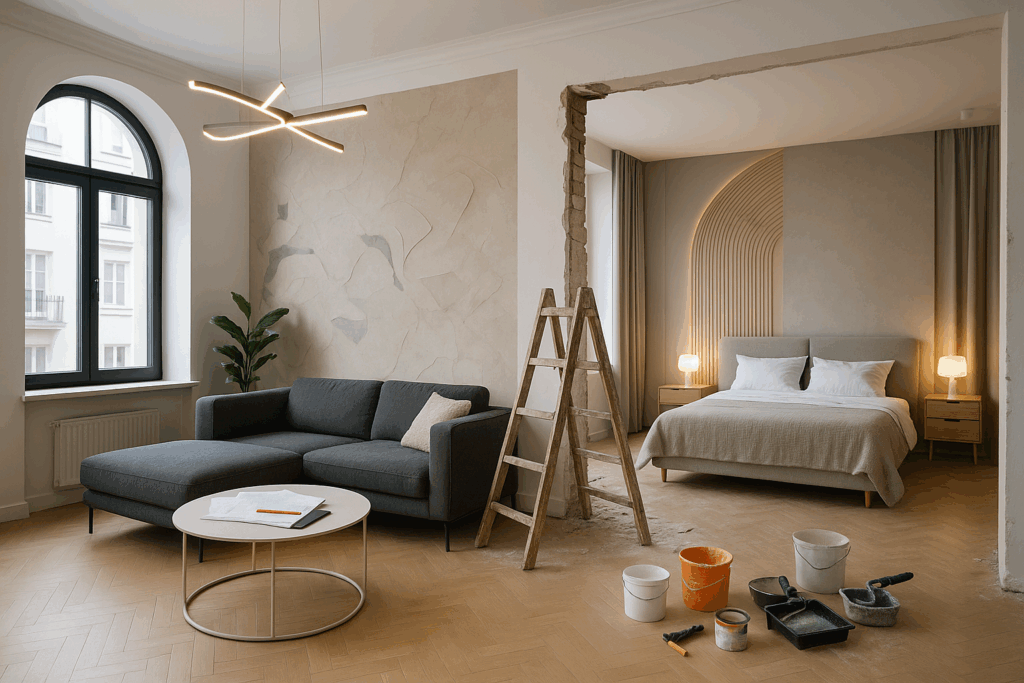 تجديد ديكورات صالة وغرفة نوم بأسلوب عصري ومبتكر