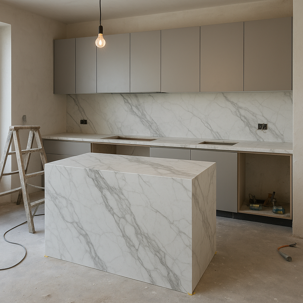 تجديد ديكورات بكونترات بورسلان لمشروع حديث