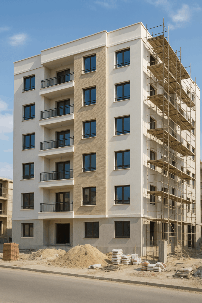 مشروع تشطيب عمارة سكنية متعددة الطوابق في مرحلة التشطيبات النهائية