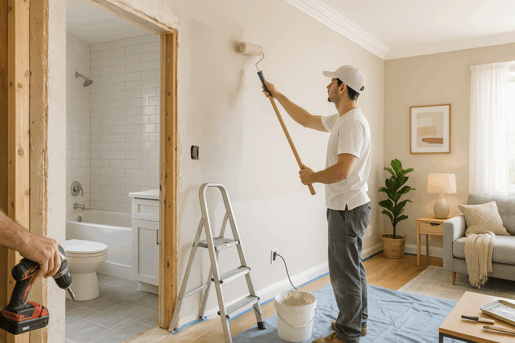 تجديد كامل للمنزل: صيانة دورات المياه وطلاء وديكور داخلي شامل