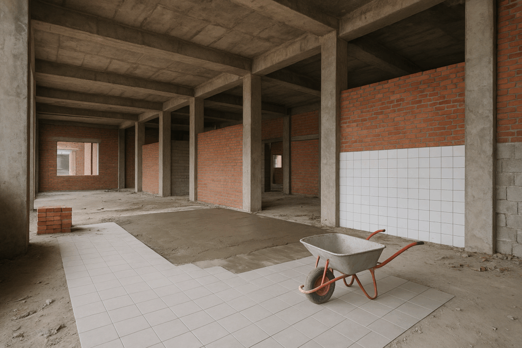 مشروع ترميم وتشطيب مصنع تام الصنع بأعمال سيراميك ومحارة وتدعيم خرسانة