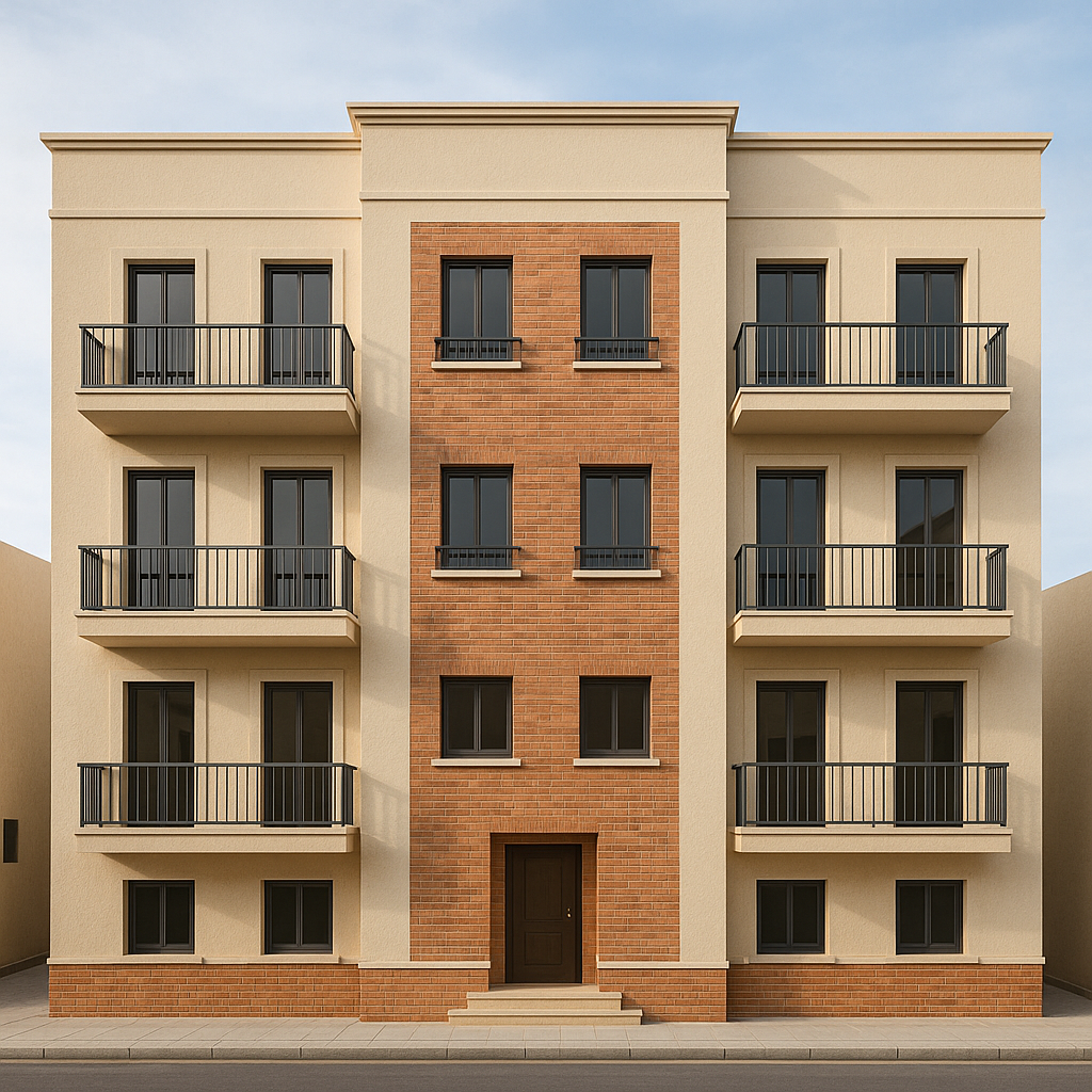 تشطيب عمارة سكنية ثلاثية الأدوار بالبلاط والدهان واللياسة