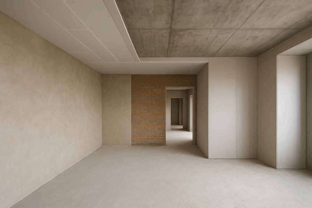 مشروع تشطيب شقة يتضمن تركيب أسقف وحوائط من خامات مختلفة