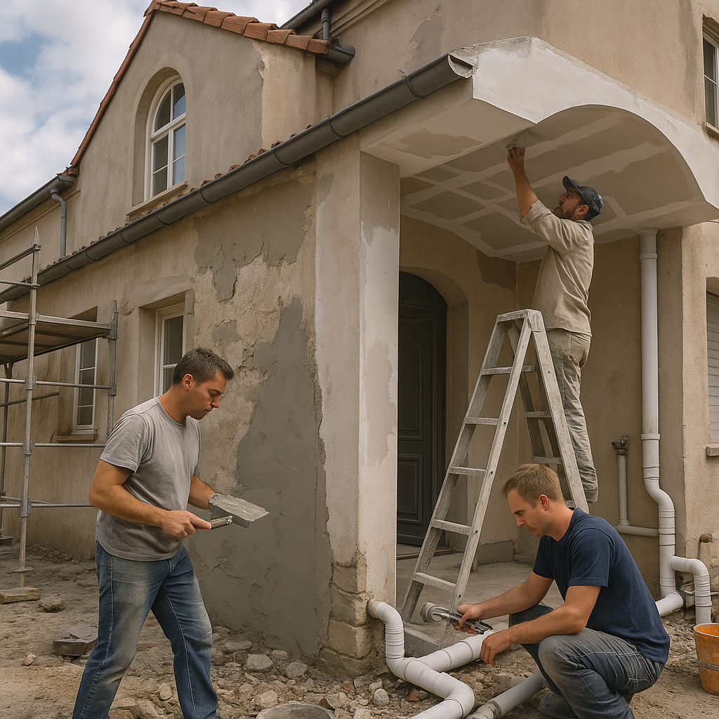 مشروع صيانة وترميم فيلا: إصلاح جدران، تجديد جبس، وأعمال سباكة.