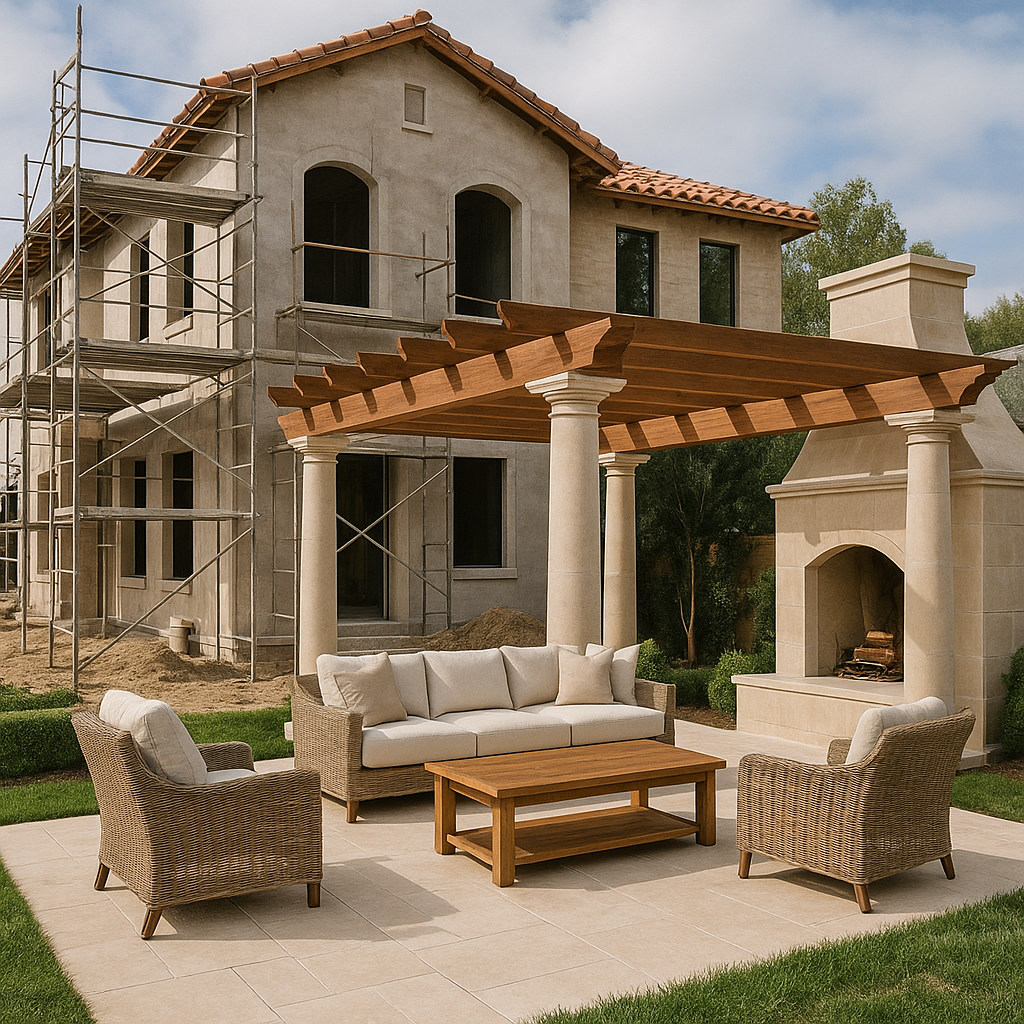 مشروع تشطيب عمارة وبناء ضيافة خارجية فاخرة