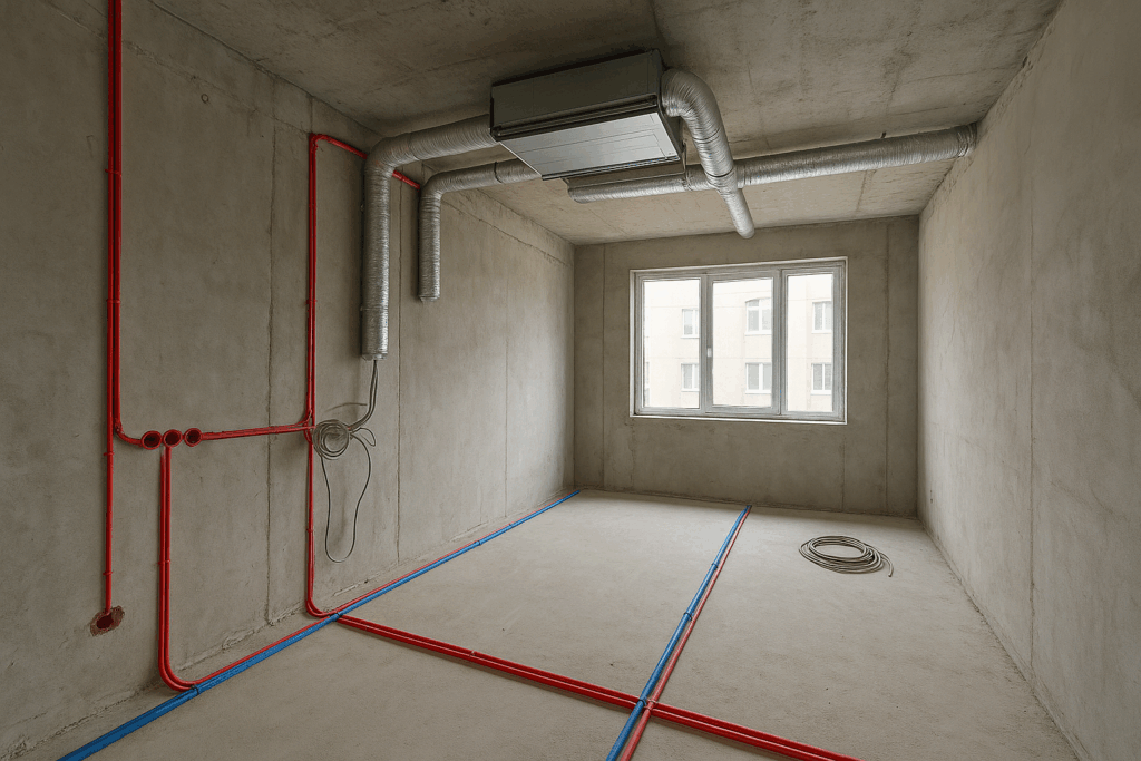 مشروع تشطيب شقة مع أعمال كهرباء وتأسيس تكييف جاهزة للتنفيذ