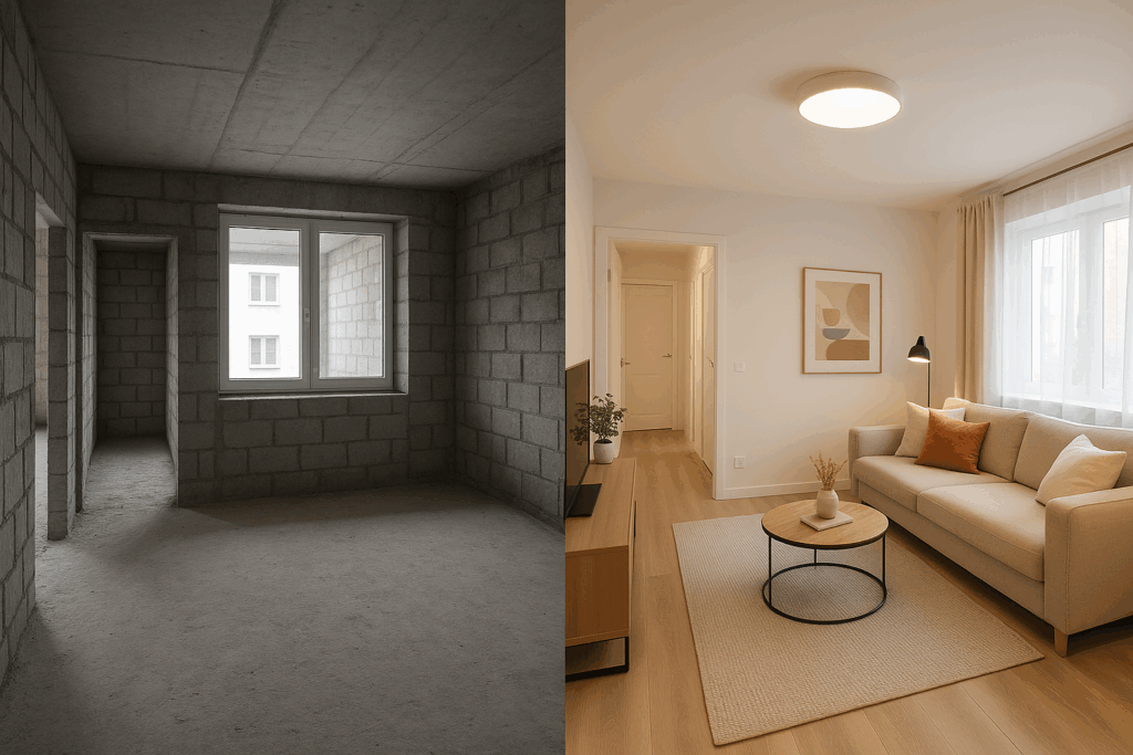 تشطيب كامل لشقة عظم: تحويل المساحات الفارغة إلى مكان مريح وجذاب