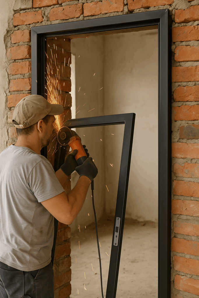 تجهيز وإعداد باب حديد منفصل بالكامل في الجدار للأعمال التشطيب