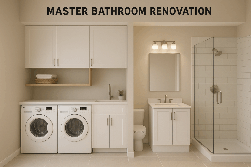 مشروع تعديل غرفة ماستر: تحويل حمام إلى غرفة غسيل وإنشاء حمام جديد بمدخل مختلف