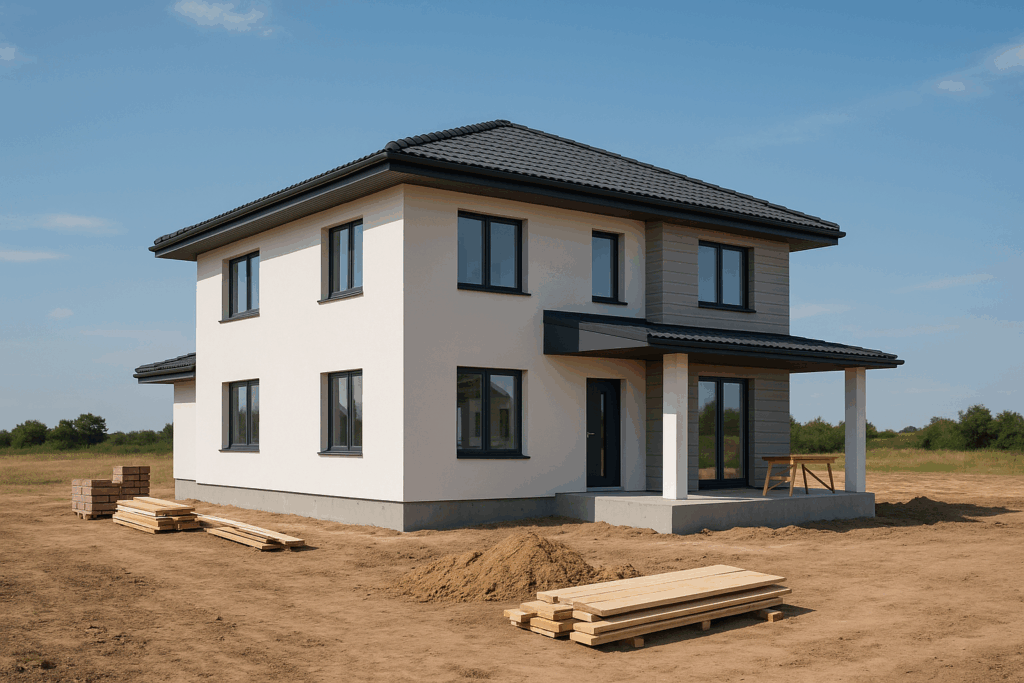 بناء منزل حديث على قطعة أرض خالية بمواصفات جديدة