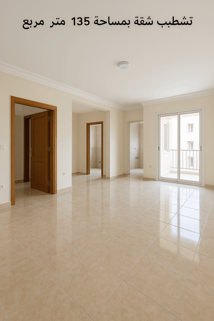 تشطيب شقة بمساحة 135 متر مربع مع تركيب السيراميك.
