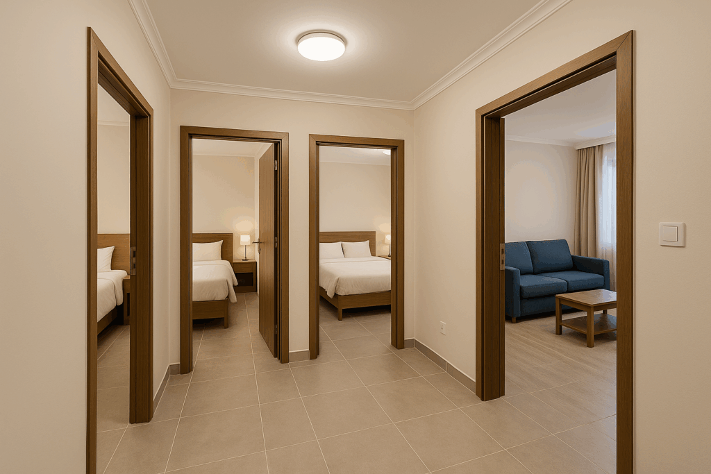 تشطيب شقة 100 متر بتصميم غرف للإيجار الشهري