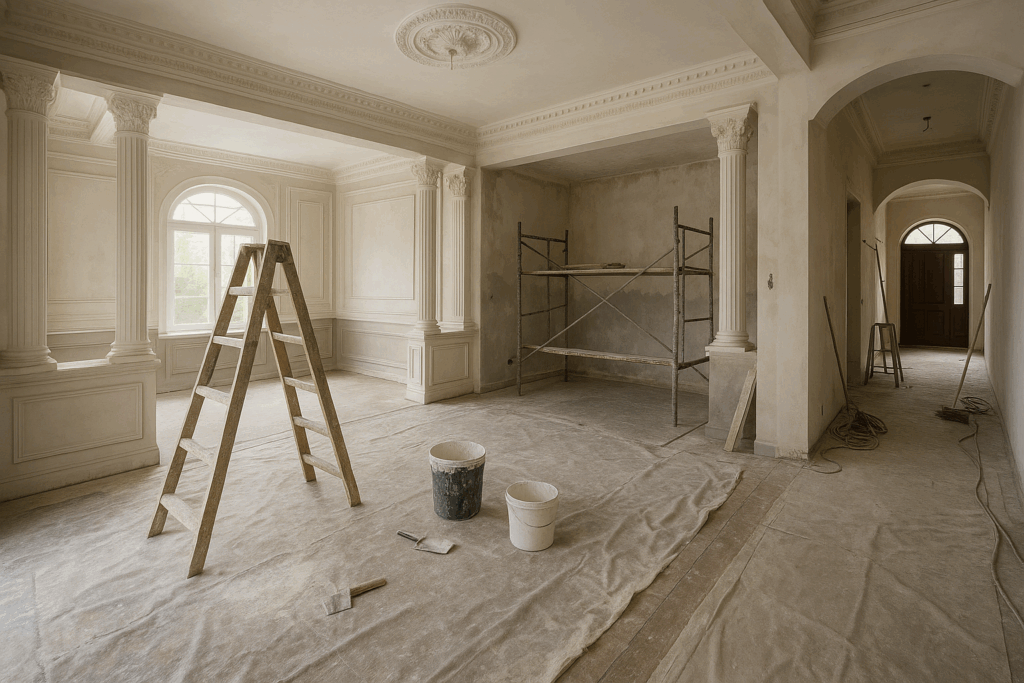 مشروع ترميم وصيانة مجلس ومدخل في فلة جاهزة للاستخدام