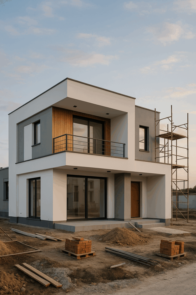 مشروع بناء حديث لفلة صغيرة تجمع بين التصميم العصري والراحة الشخصية