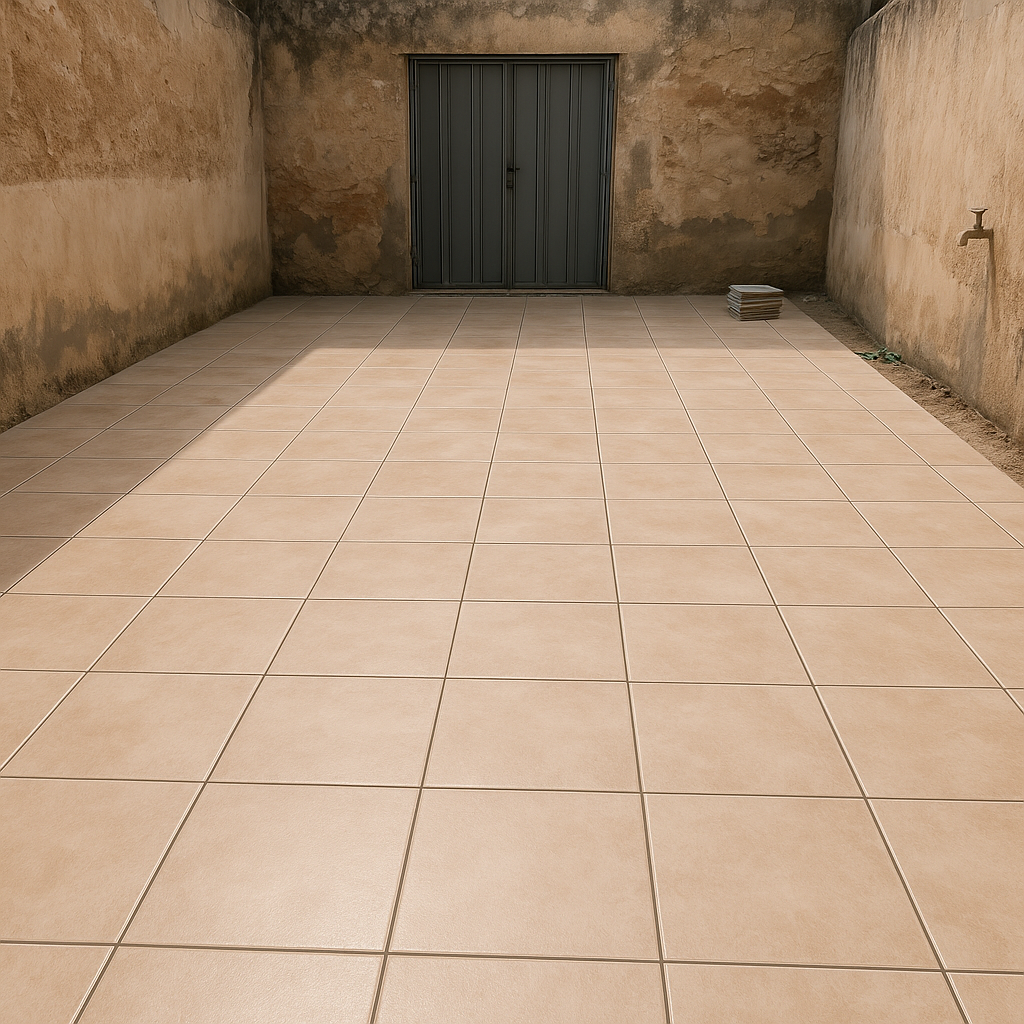 ترميم الحوش ببلاط جديد لمساحة 140 متر مربع