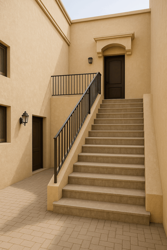 مدخل مستقل للملحق: تنفيذ درج خارجي من الحوش للاستراحة بالدور الأول