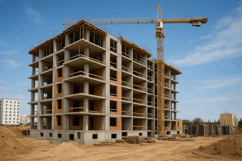 مشروع بناء جديد لعمارة سكنية متعددة الطوابق