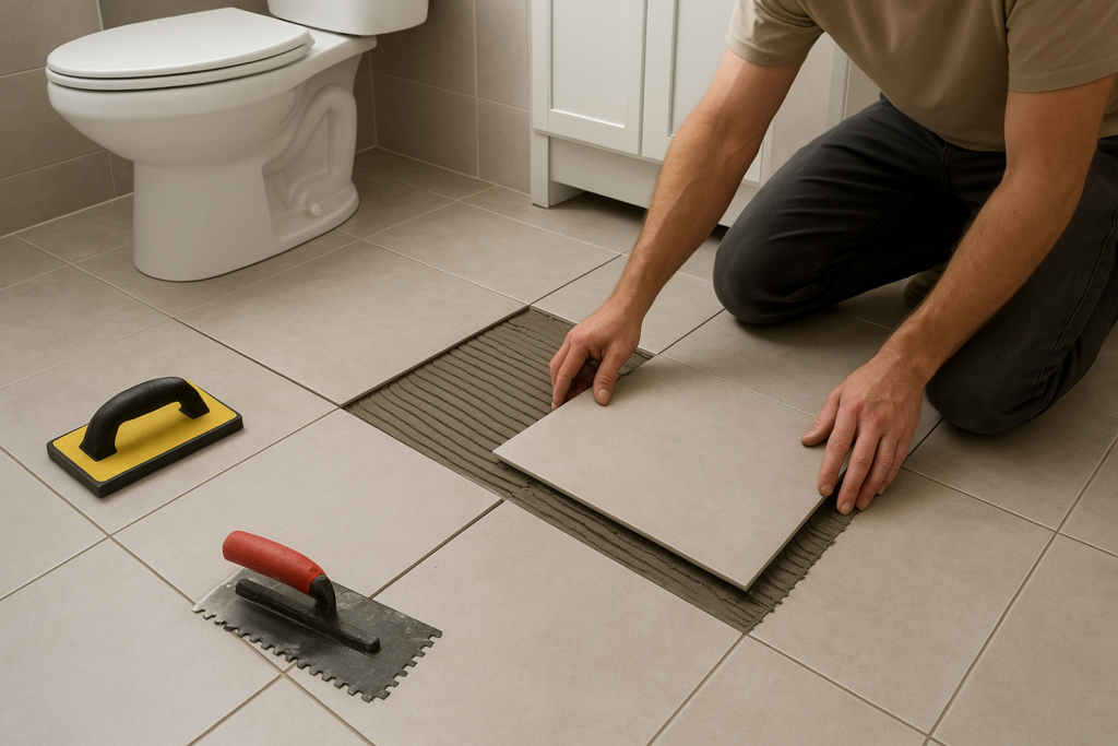 تجديد أرضية دورة مياه: مشروع ترميم وصيانة فعال وأنيق