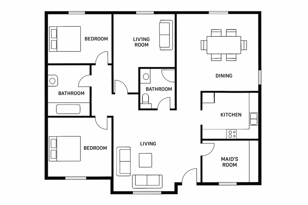 مشروع بناء ملحق مكون من صالون وسفرة ومكتب وغرفتي نوم ومطبخ و4 دورات مياه وغرفة خادمة.