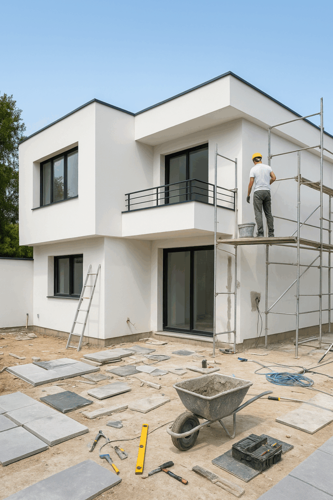 ترميم وتجديد فيلا 375 بتصميم مودرن شاملاً السباكة والكهرباء والبلاط والدهان