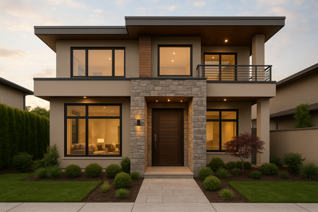 تصميم ديكورات خارجية متميزة لواجهة وحوش منزل من دور أرضي وملحق