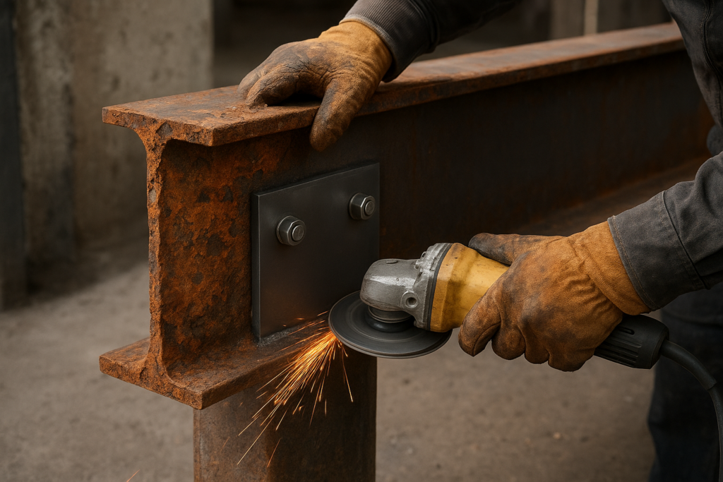 توسيع وإصلاح ميدة متضررة بسبب الصدأ لتعزيز الدعم الهيكلي