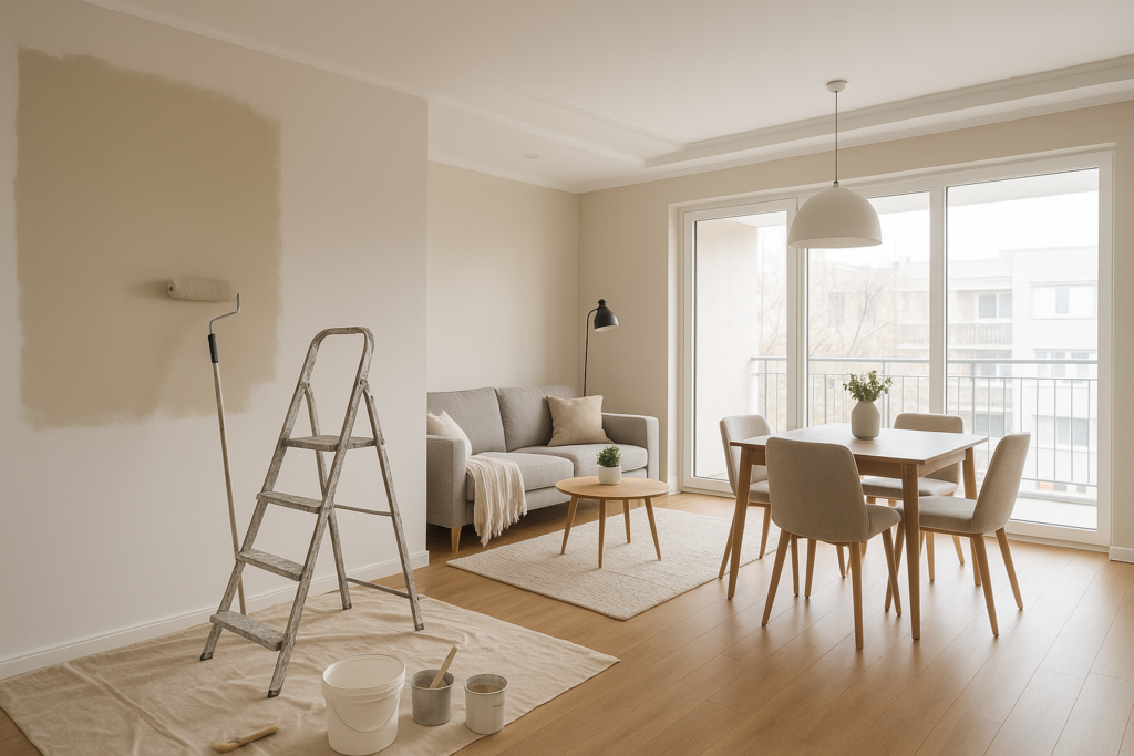 تجديد شامل لشقة تتضمن الصيانة والتعديلات والديكورات والدهانات