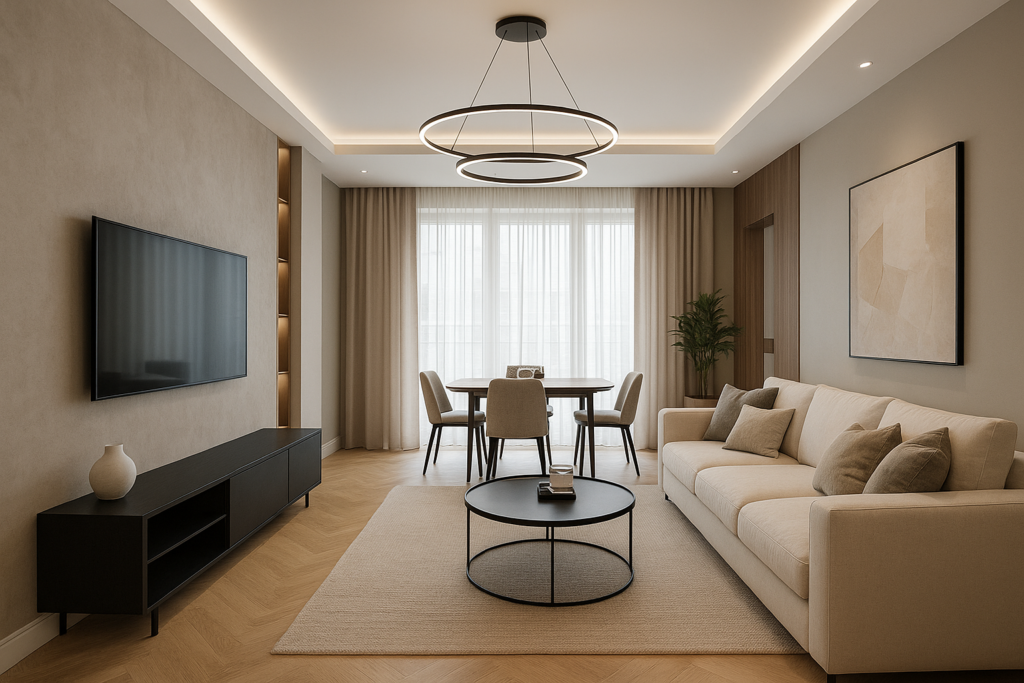 تصميم و تنفيذ ديكورات لمشروع تشطيب شقة حديثة