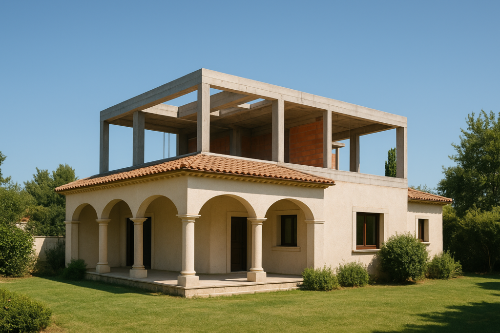 بناء دور علوي جديد لفيلا قائمة بمساحة 450 متر مربع.