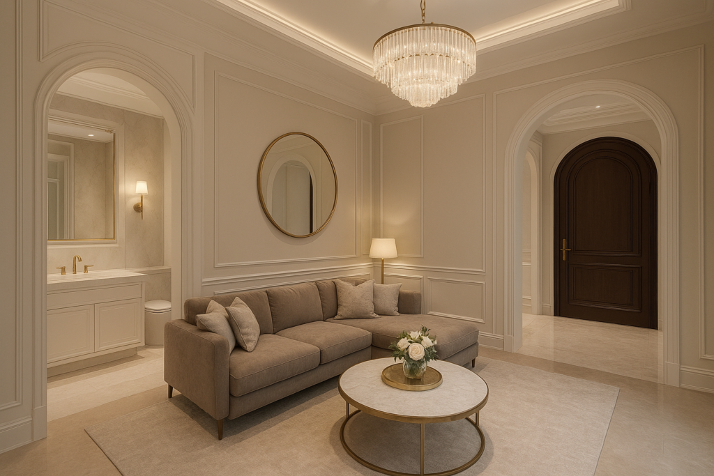تشطيب أنيق لمجلس نساء مع حمام ومدخل فاخر