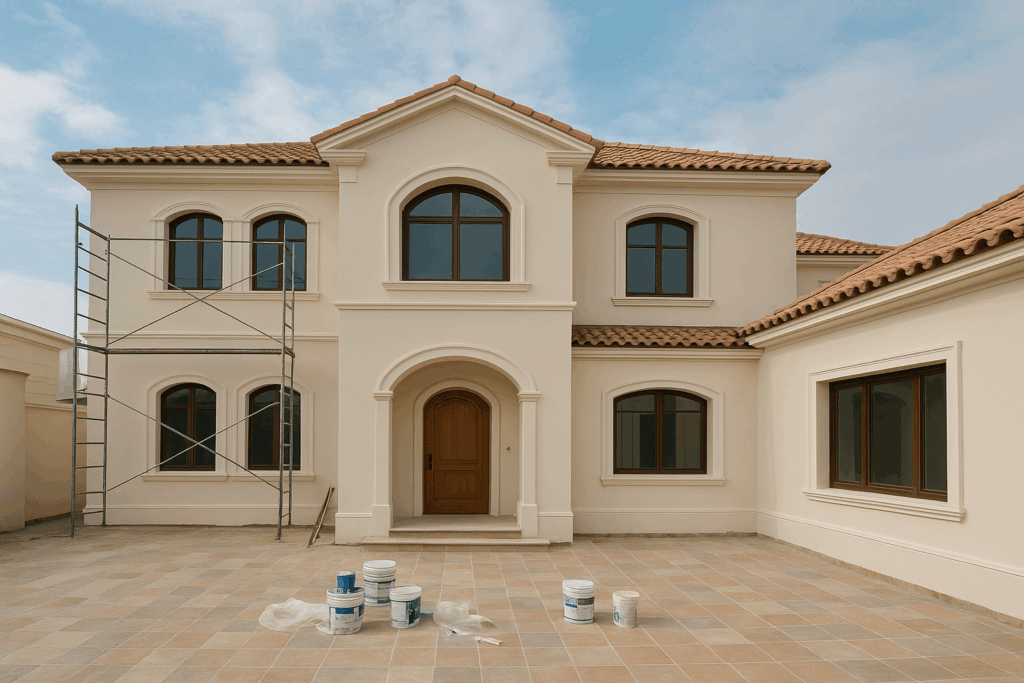 تجديد وترميم فيلا بمساحة ٩٠٠ متر مربع ‌-‌ واجهات، بلاط، بويه، شبابيك وأبواب